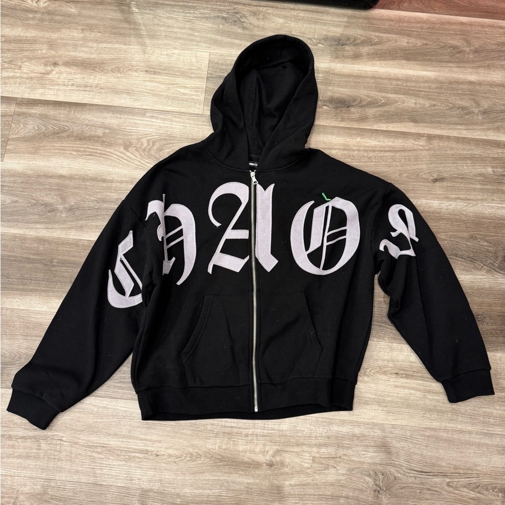 Black Hoodie with Bold White Lettering